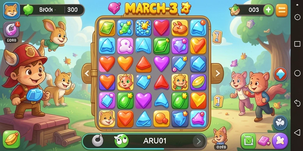 Tampilan gameplay menantang di BARU01, permainan Match-3 seru.