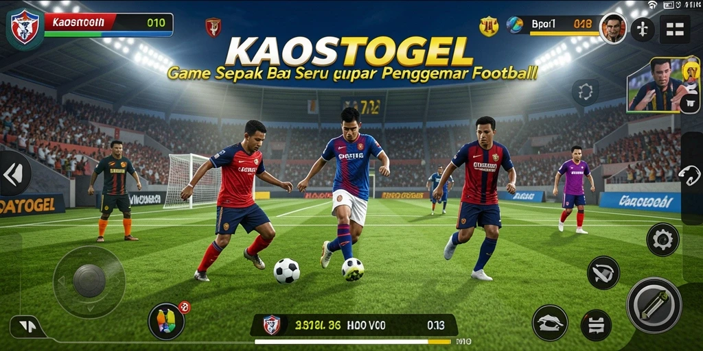 Tampilan gameplay KAOSTOGEL yang menampilkan pertandingan sepak bola yang mendebarkan.