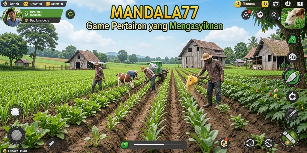 Screenshot gameplay MANDALA77 menunjukkan petani yang sedang merawat ladangnya.