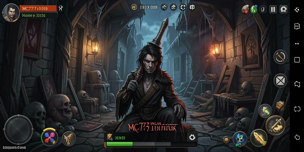 Screenshot menampilkan gameplay horor yang menegangkan di MC777.