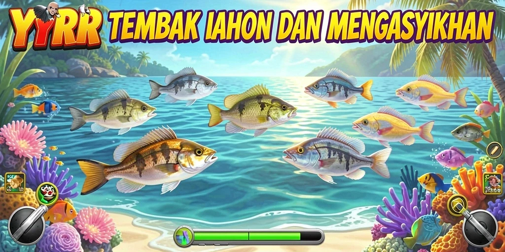 Screenshot gameplay YYRR menunjukkan aksi menembak ikan yang seru.